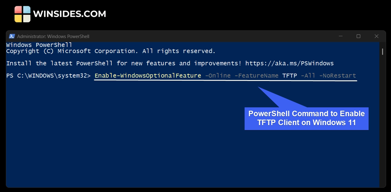 PowerShell Command to Enable TFTP Client on Windows 11 PowerShell Command to Enable TFTP Client on Windows 11