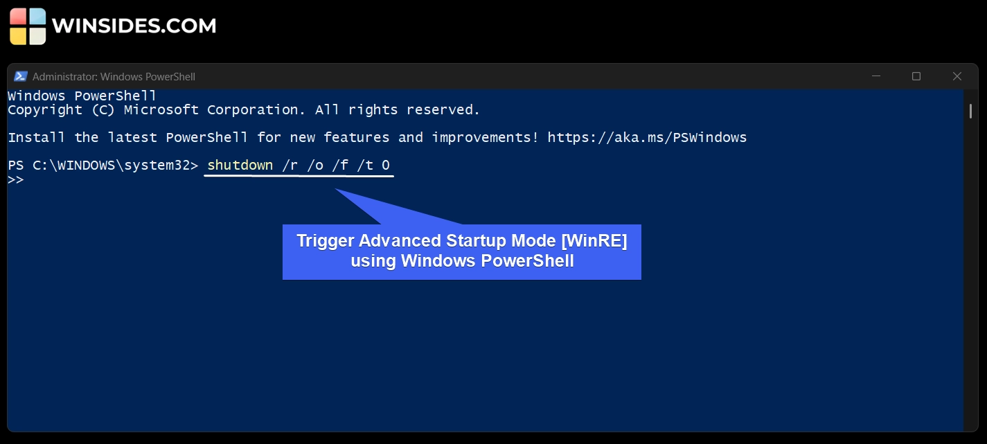 Trigger Advanced Startup Mode using Windows PowerShell