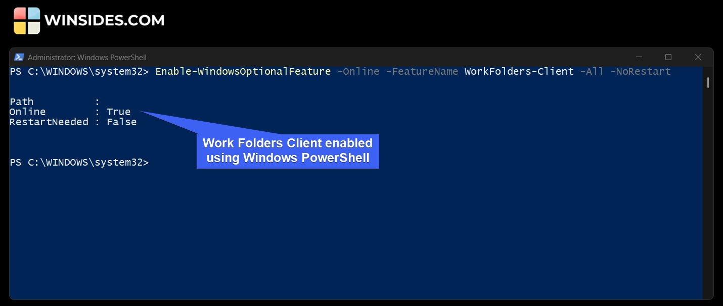 Work Folders Client enabled using Windows PowerShell