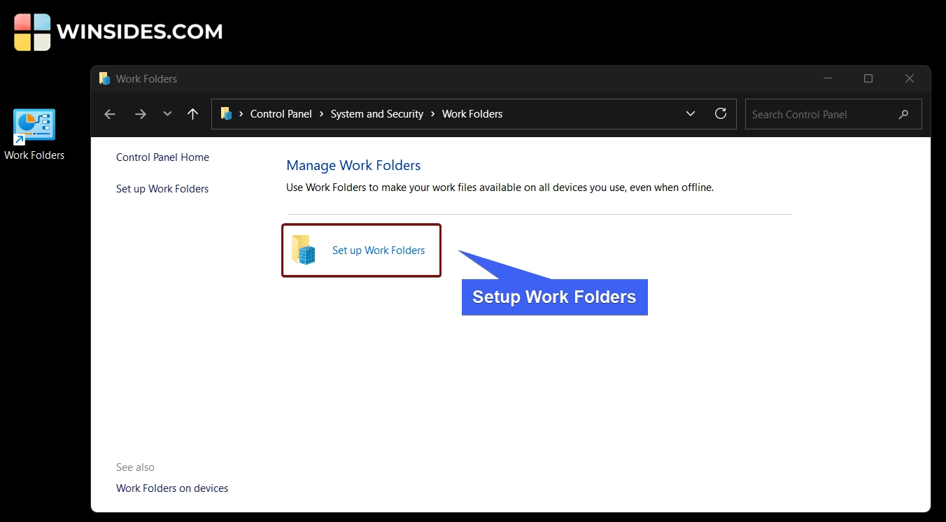Work Folders Shortcut Created on the Desktop