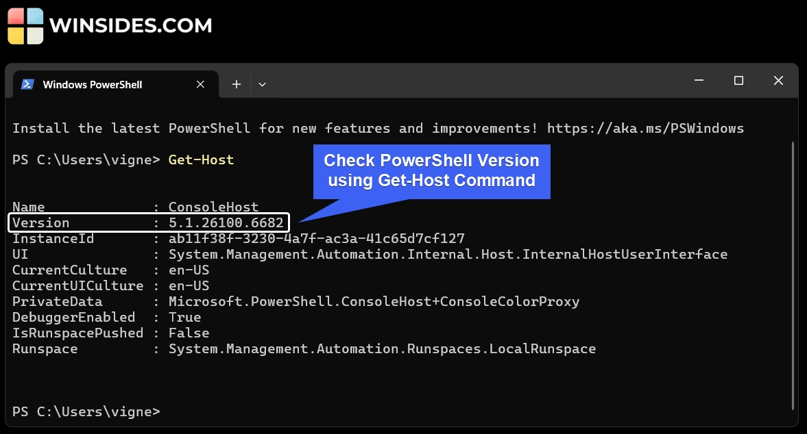 Check PowerShell Version using Get-Host Command