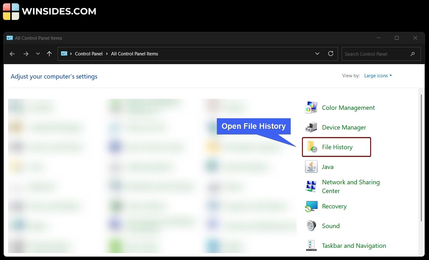 Open File History using Control Panel
