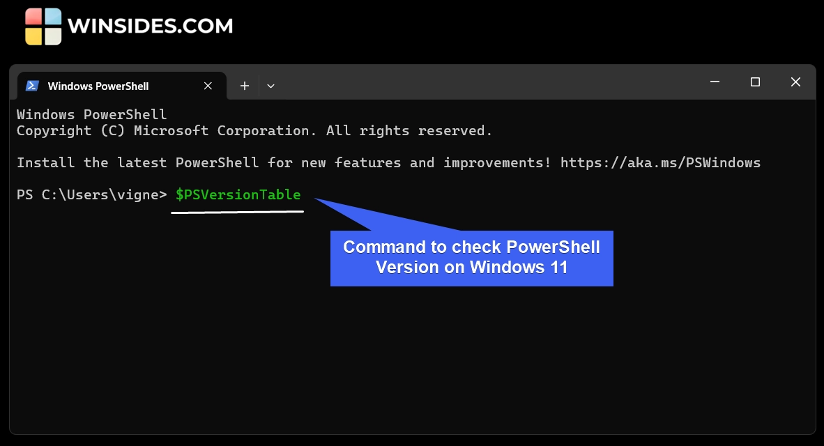 Recommended Command to check PowerShell Version on Windows 11