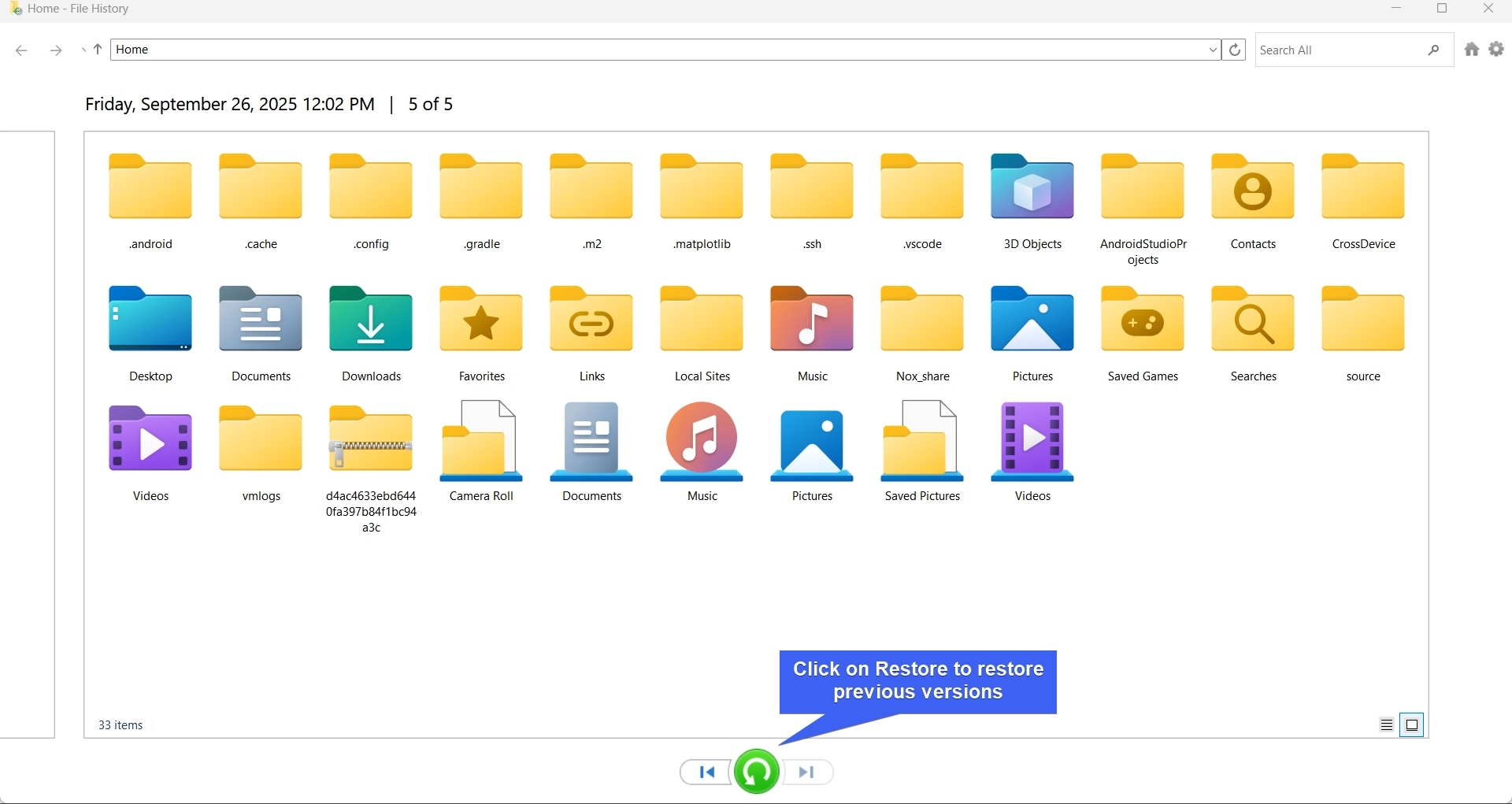 Restore Personal Files