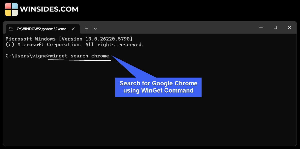 Search for Chrome Browser using WinGet Command