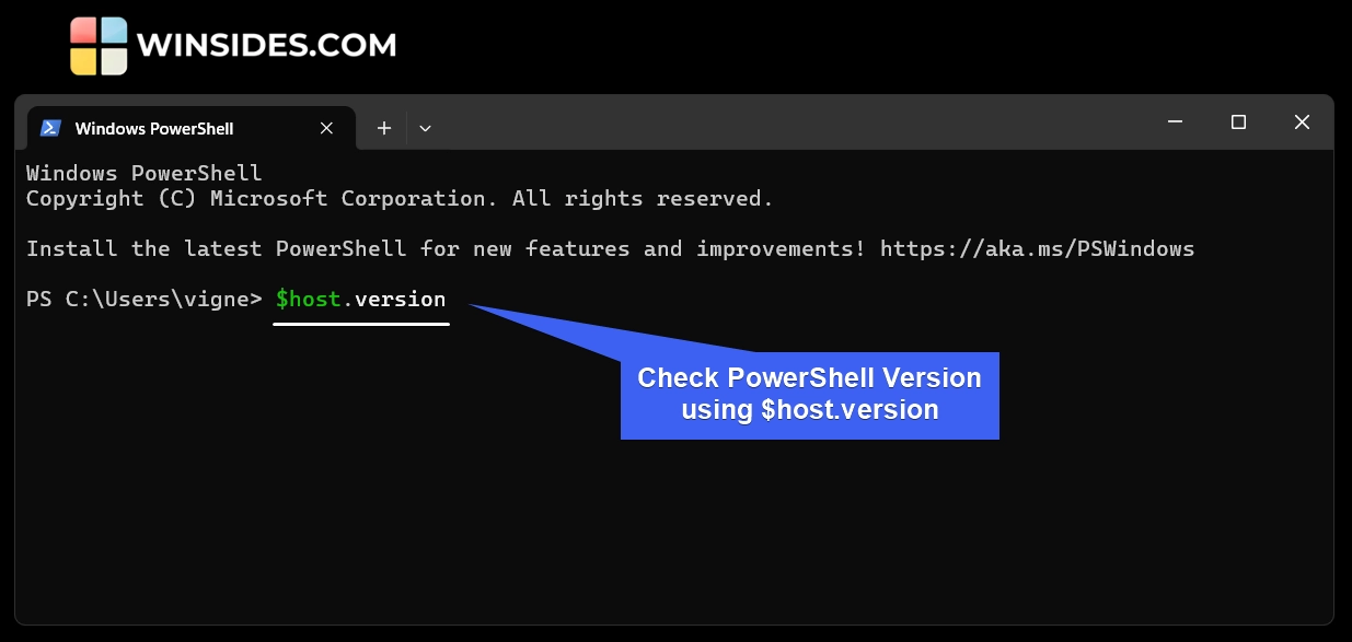 Check PowerShell Version using host.version
