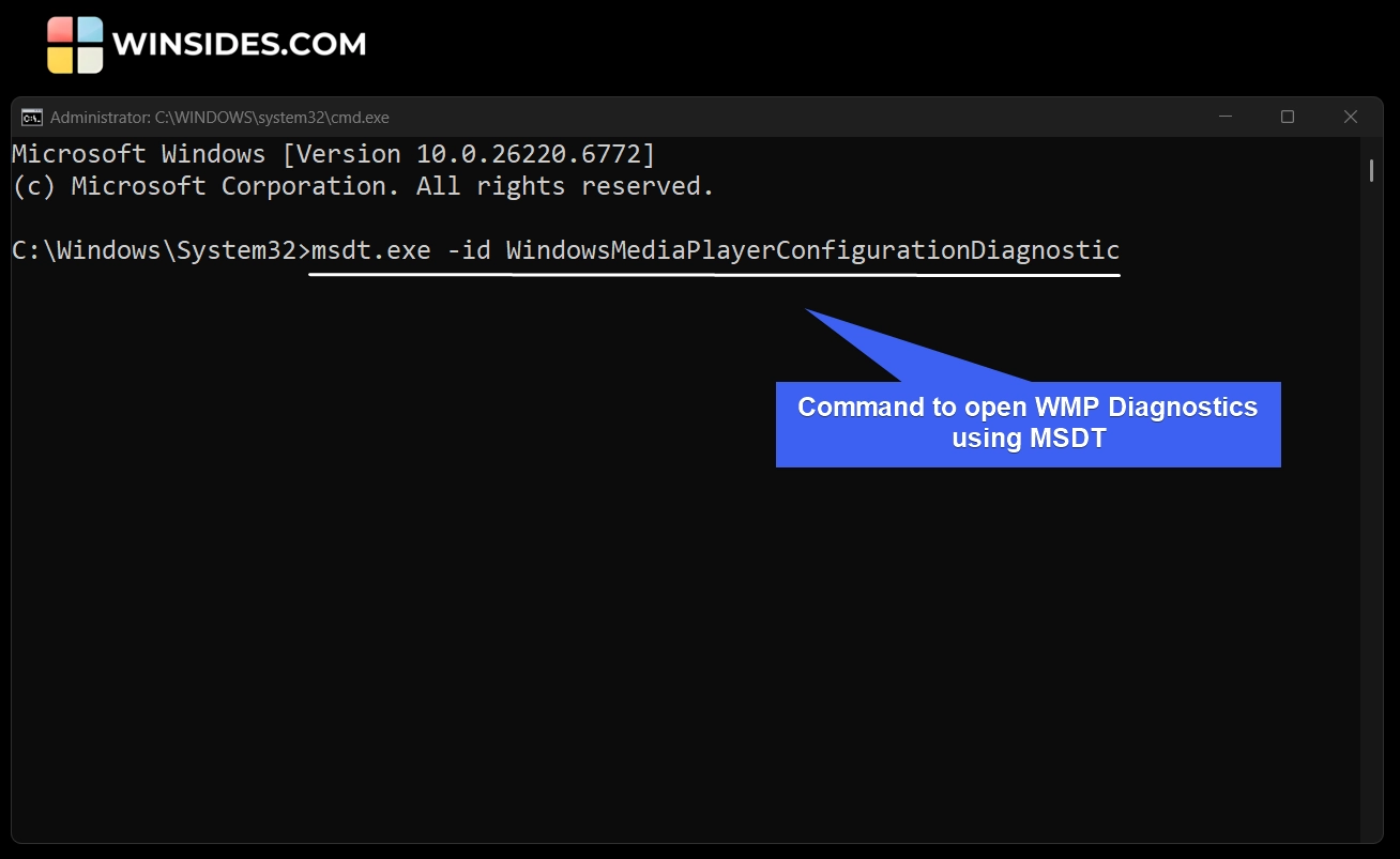 Command to open WMP Diagnostics using MSDT