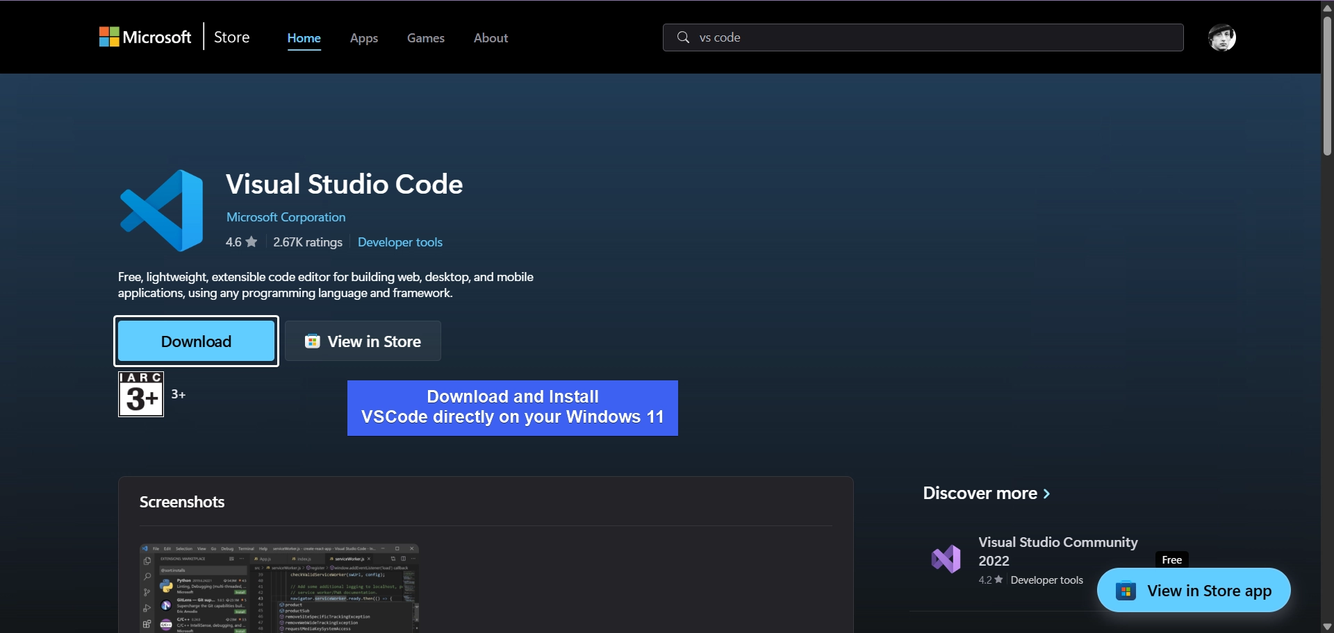 Install VSCode from MSStore