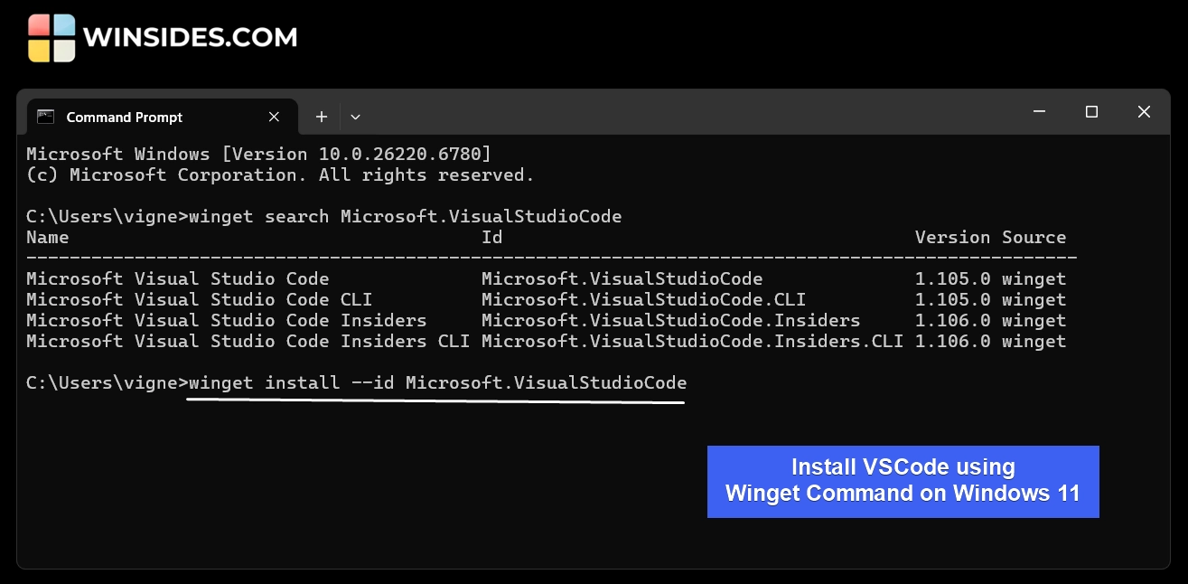 Install VSCode using Winget Command on Windows 11
