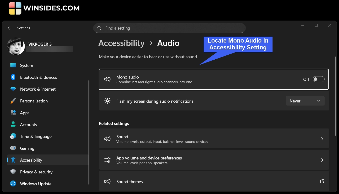 Locate Mono Audio Settings under Hearing