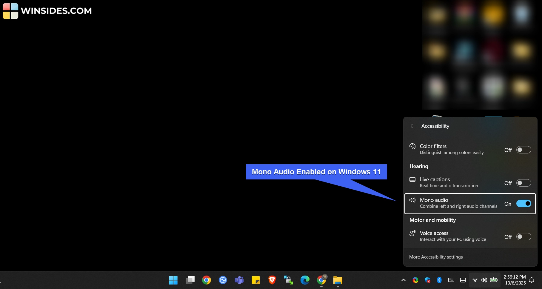 Mono Audio Enabled on Windows 11