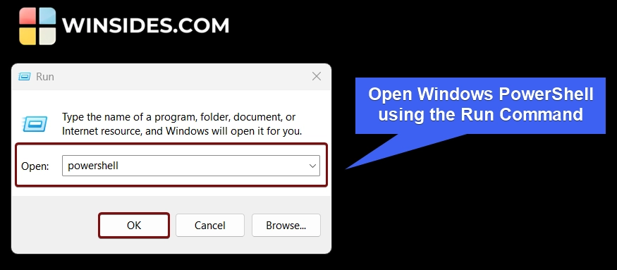 Open PowerShell using the Run Command