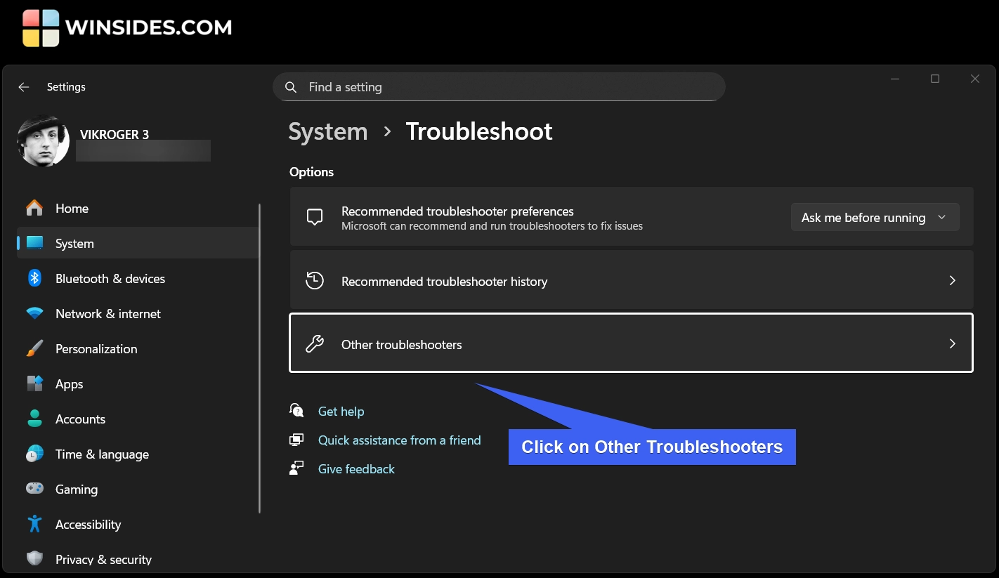 Open other troubleshooters