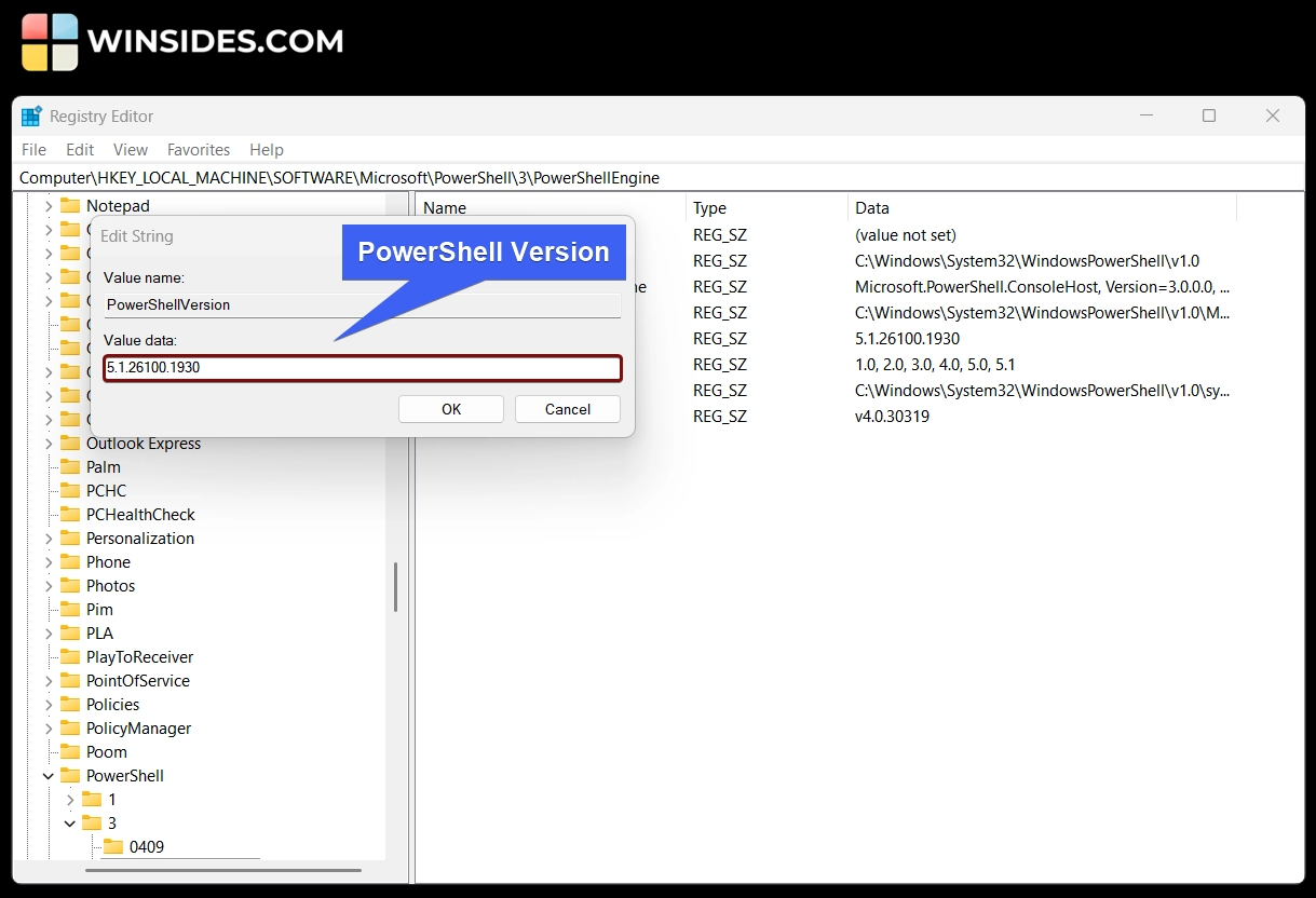 PowerShell Version on Windows 11 using Registry Editor