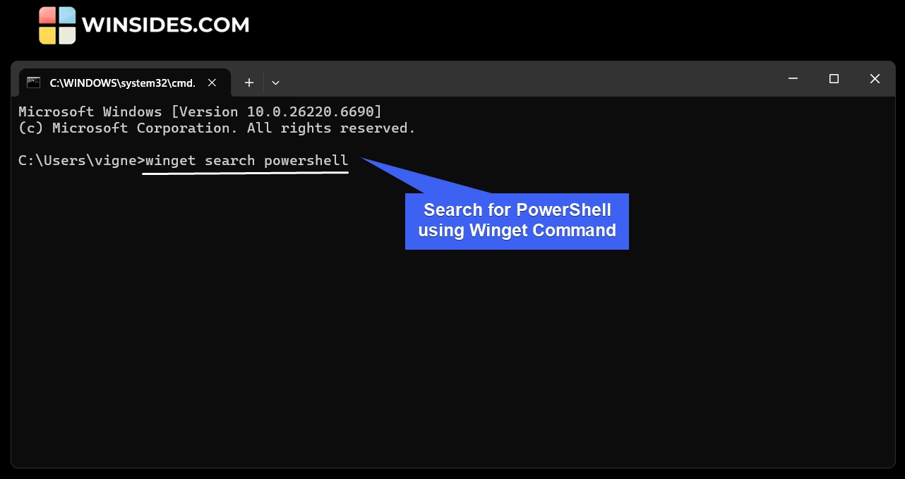 Search for PowerShell using Winget Command