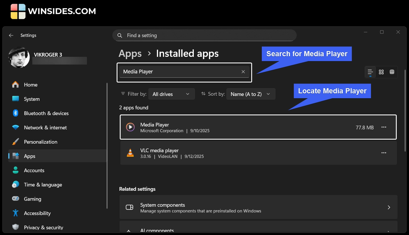 Search for and Locate Media Player