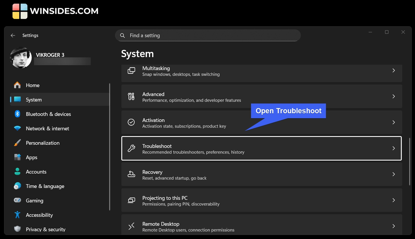 Select Troubleshoot