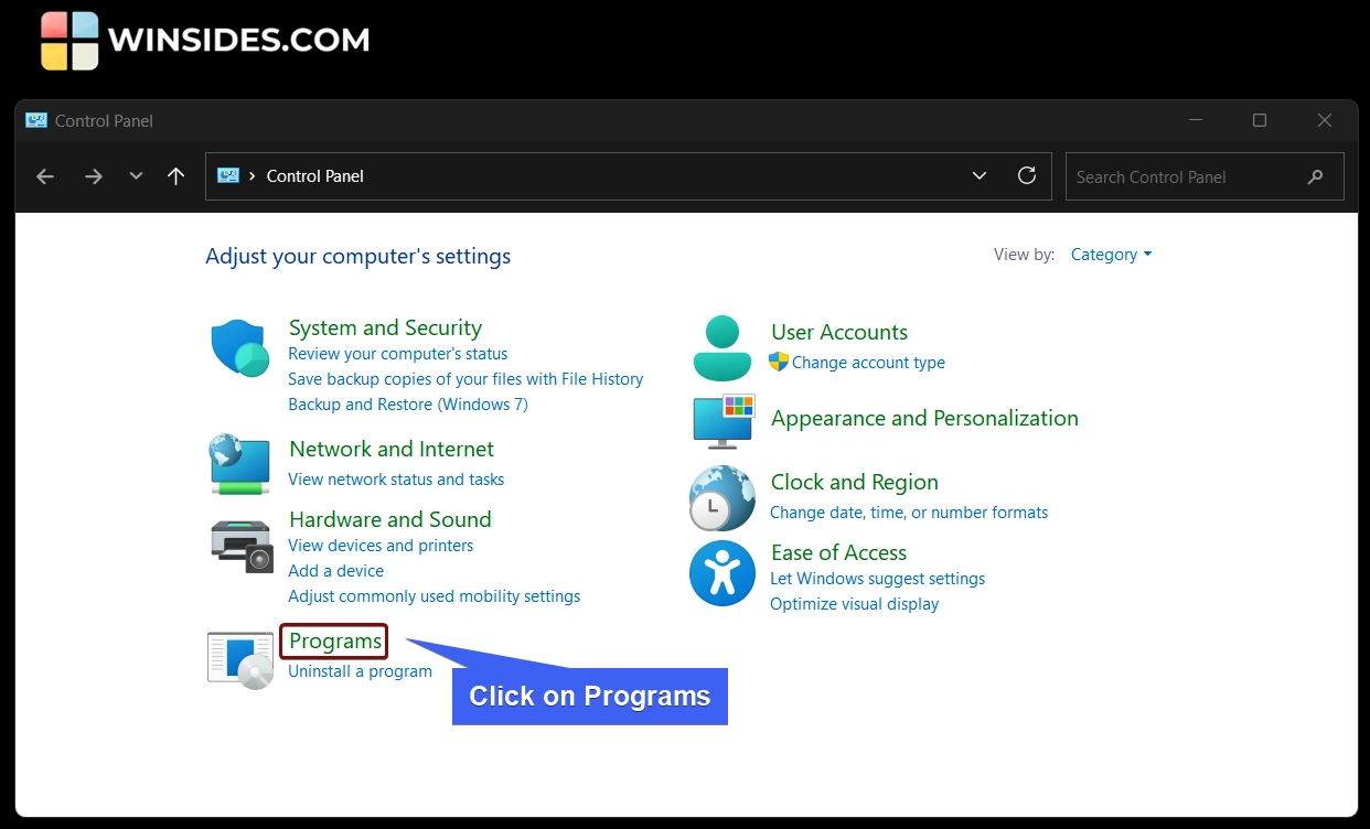 Click on Programs Click on Programs