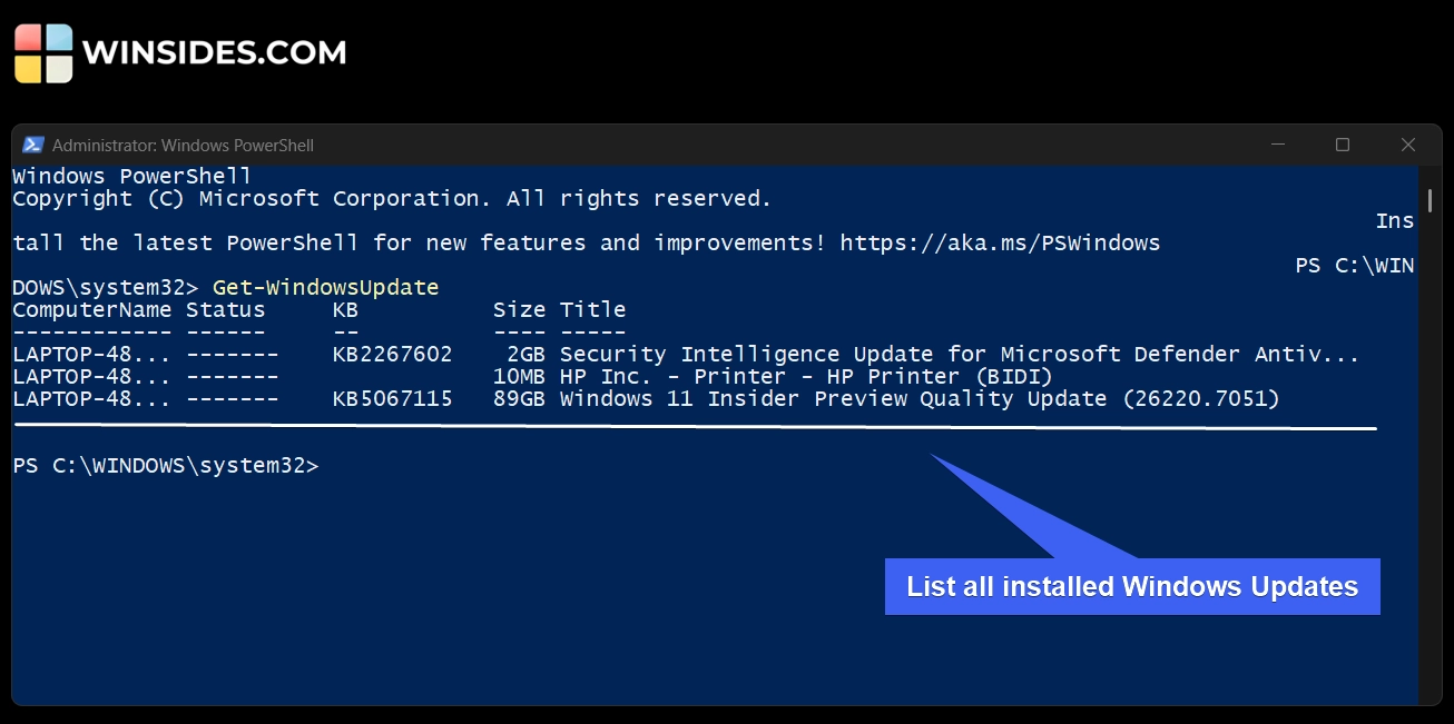 PowerShell listing installed Windows Updates PowerShell listing installed Windows Updates