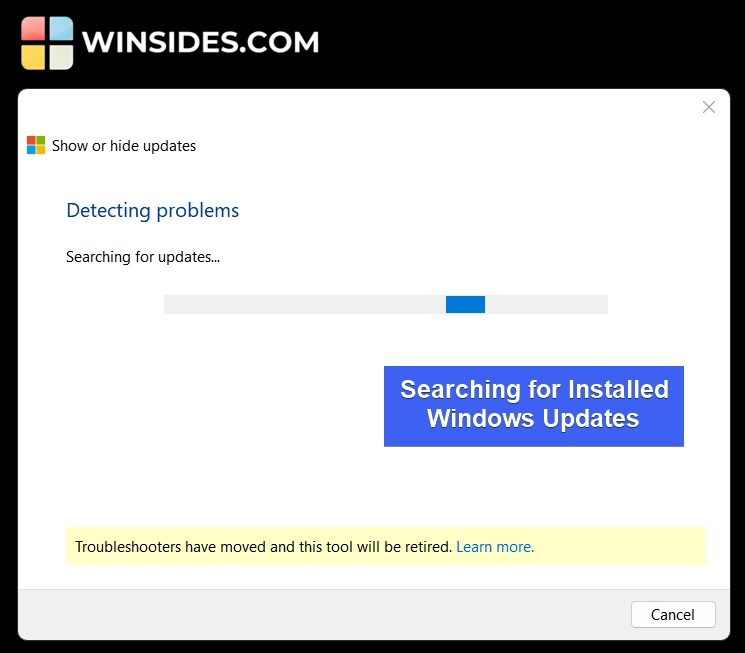 Searching for installed Windows Updates Searching for installed Windows Updates