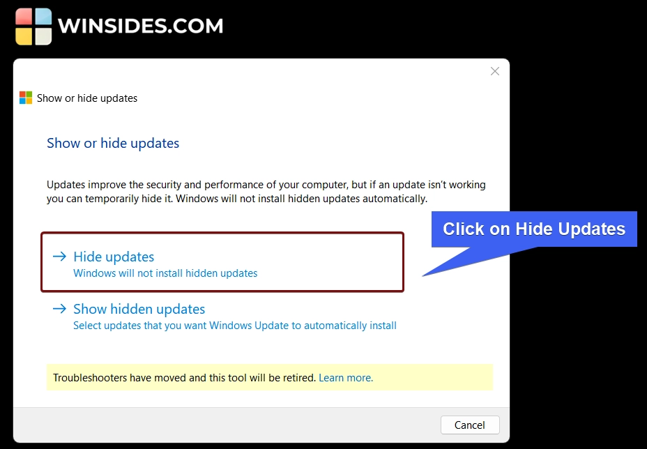 Select Hide Updates Select Hide Updates
