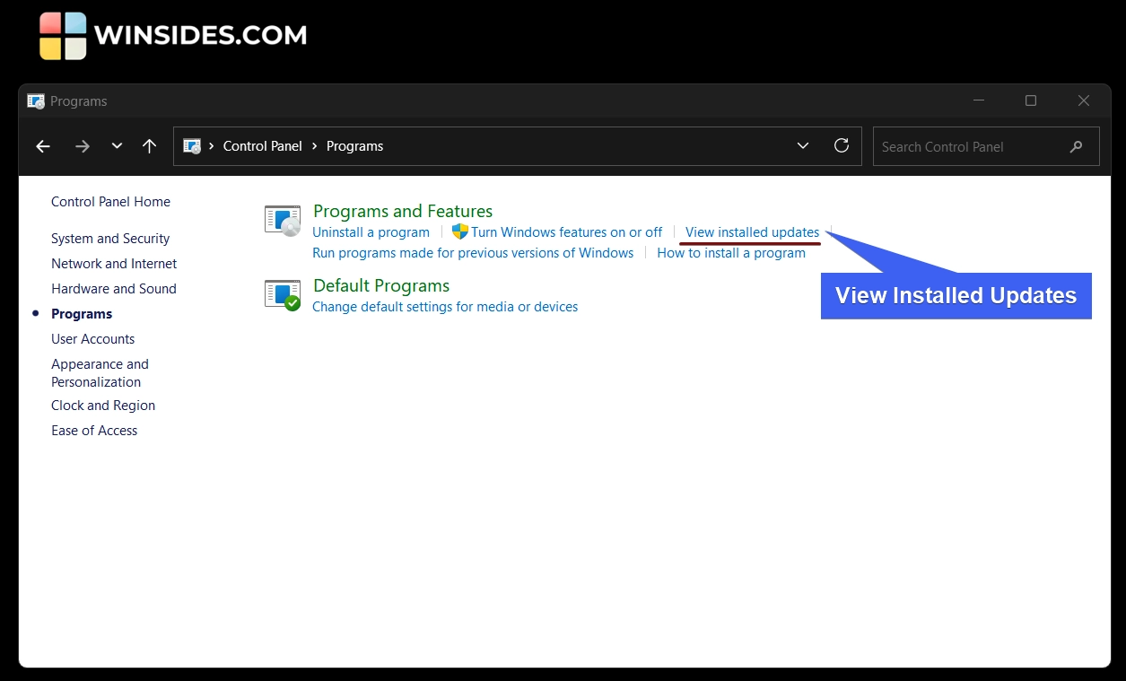 View Installed Updates View Installed Updates