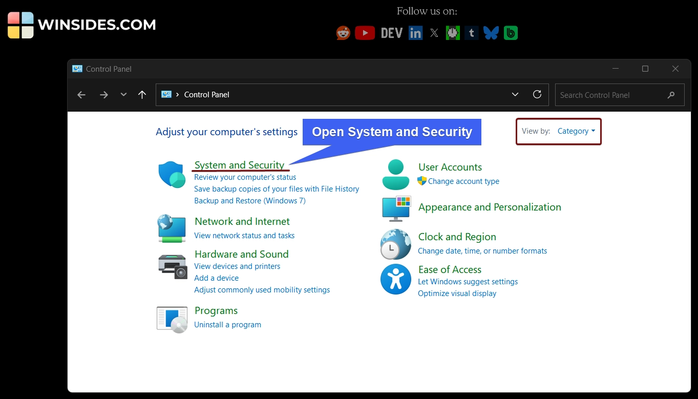 Click on System and Security