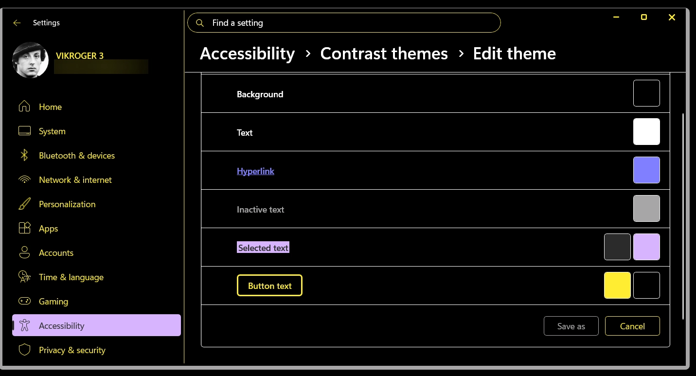 Edit Contrast Theme options