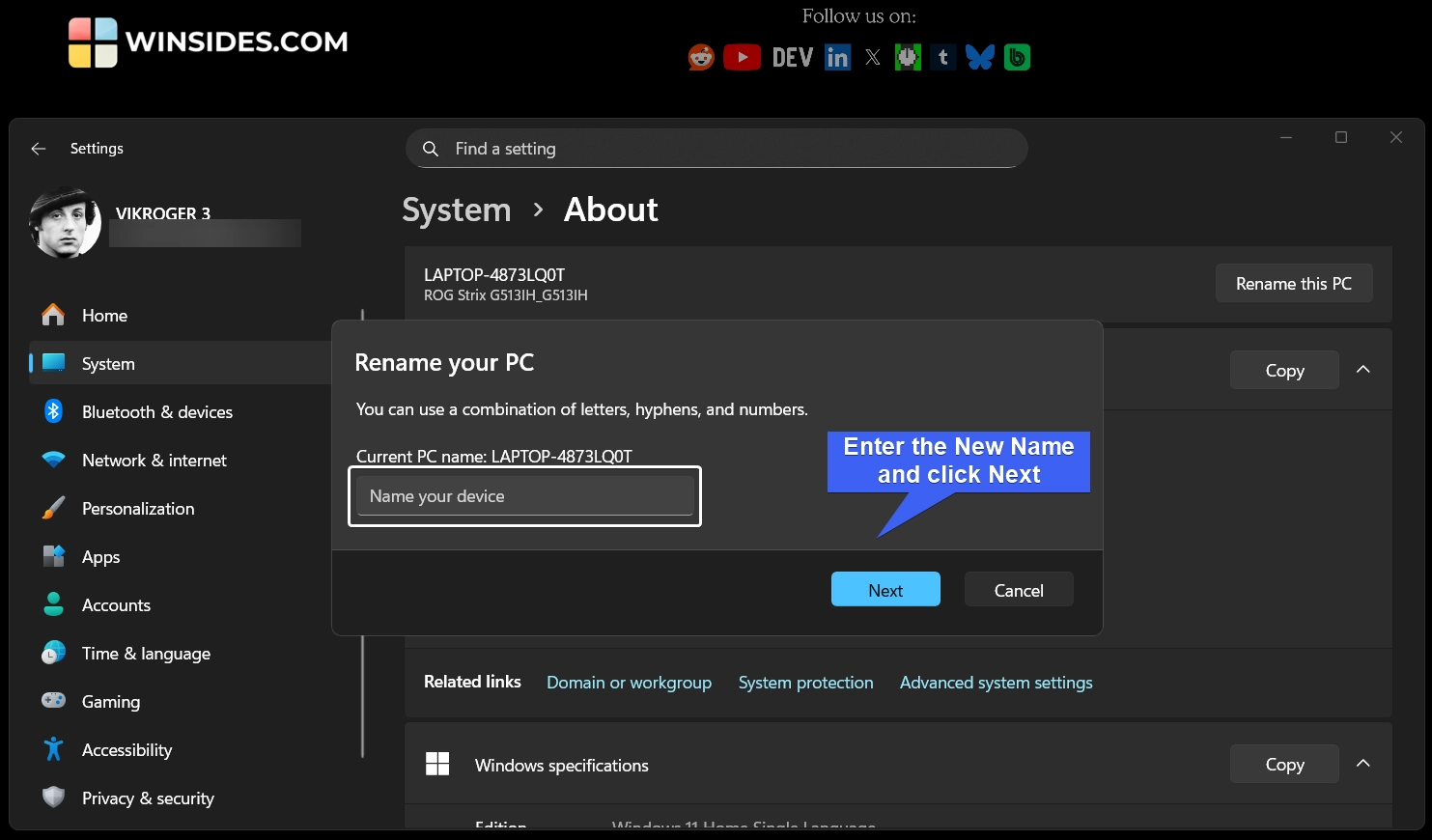 Enter new Computer Name and click Next