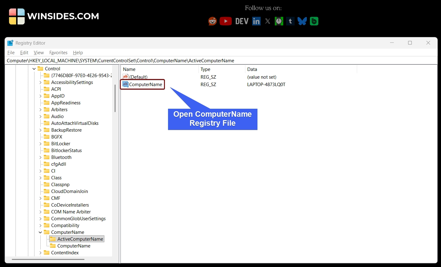 Open ComputerName Registry File