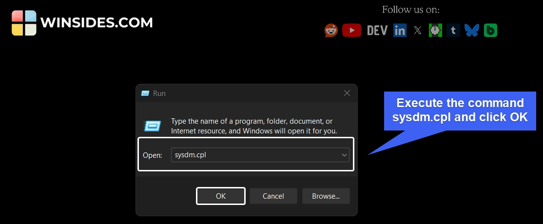 Open System Properties using the Run Command