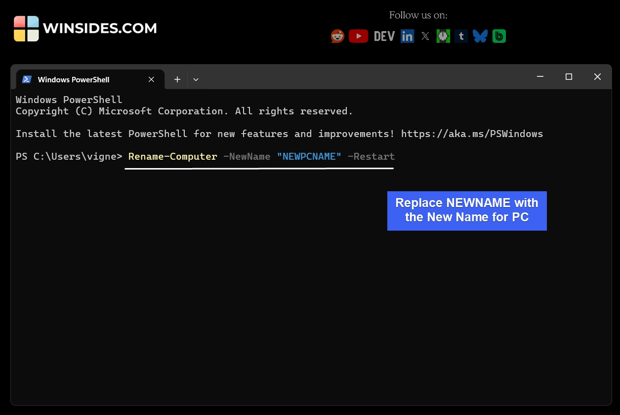 PowerShell Command to rename Windows 11 PC