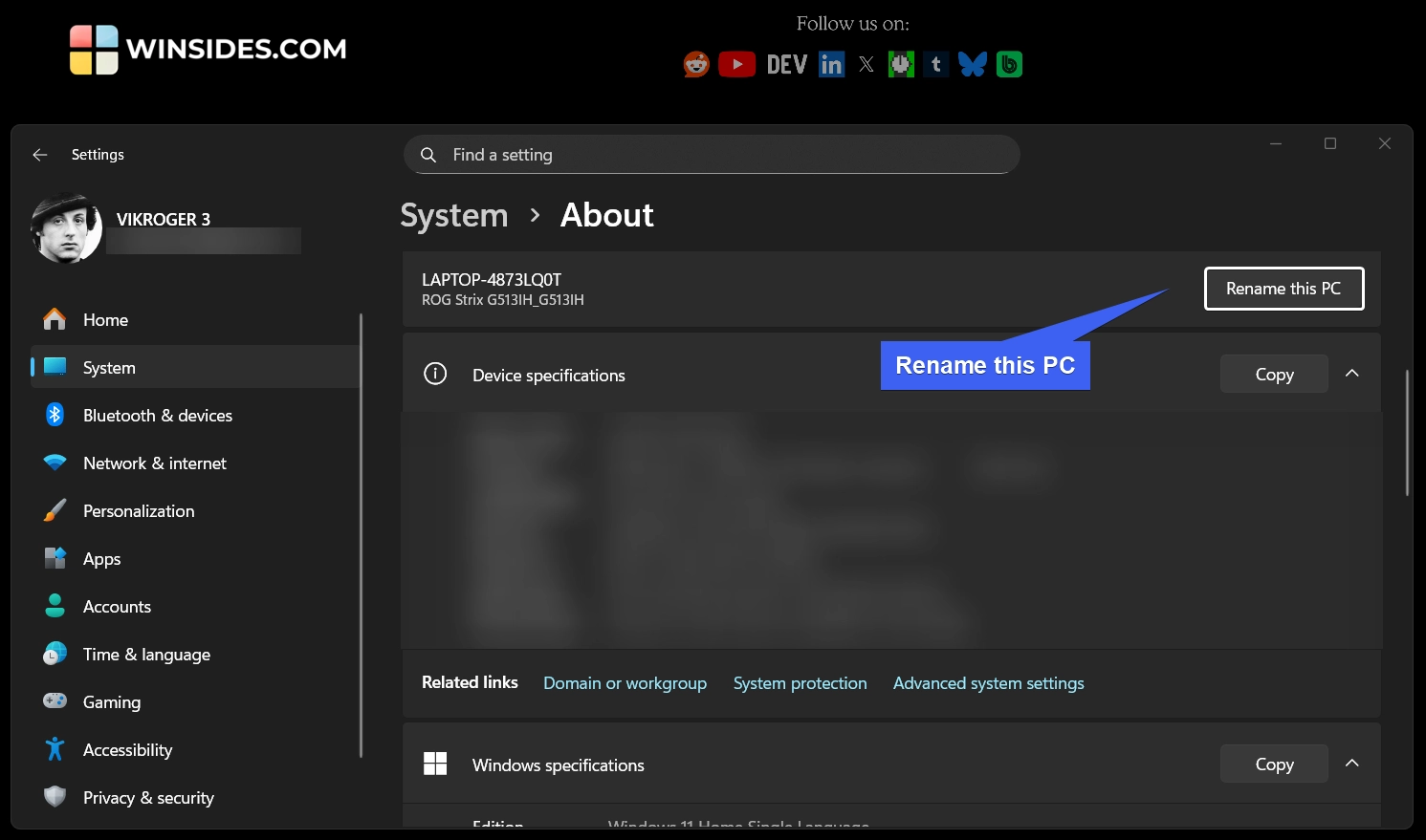 Rename this PC on Windows 11