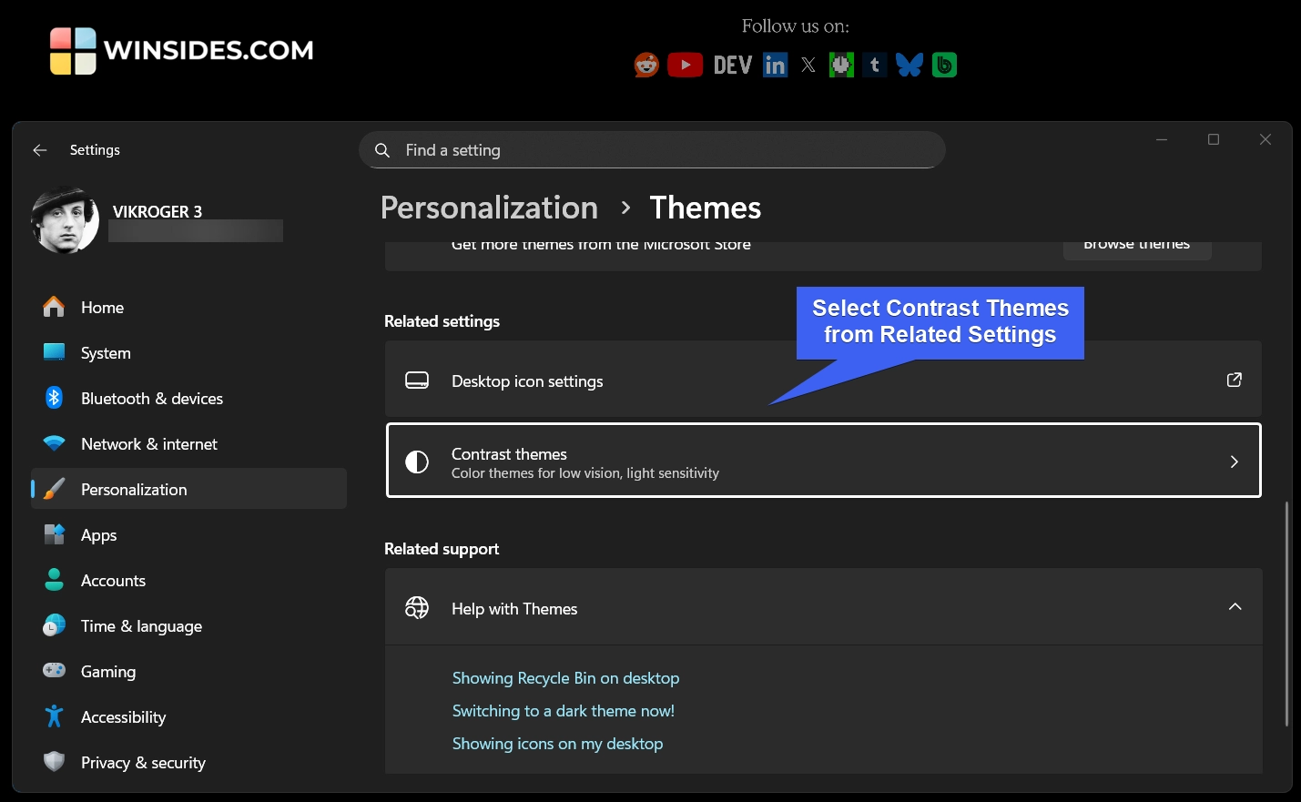 Select Contrast Themes