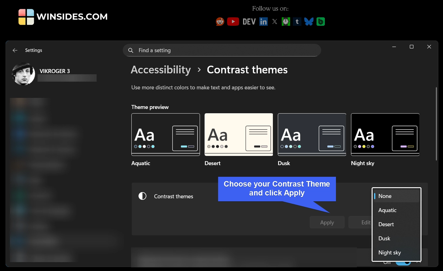 Select your Contrast Theme