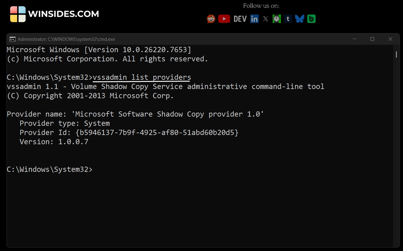 Command to List VSS Providers Command to List VSS Providers