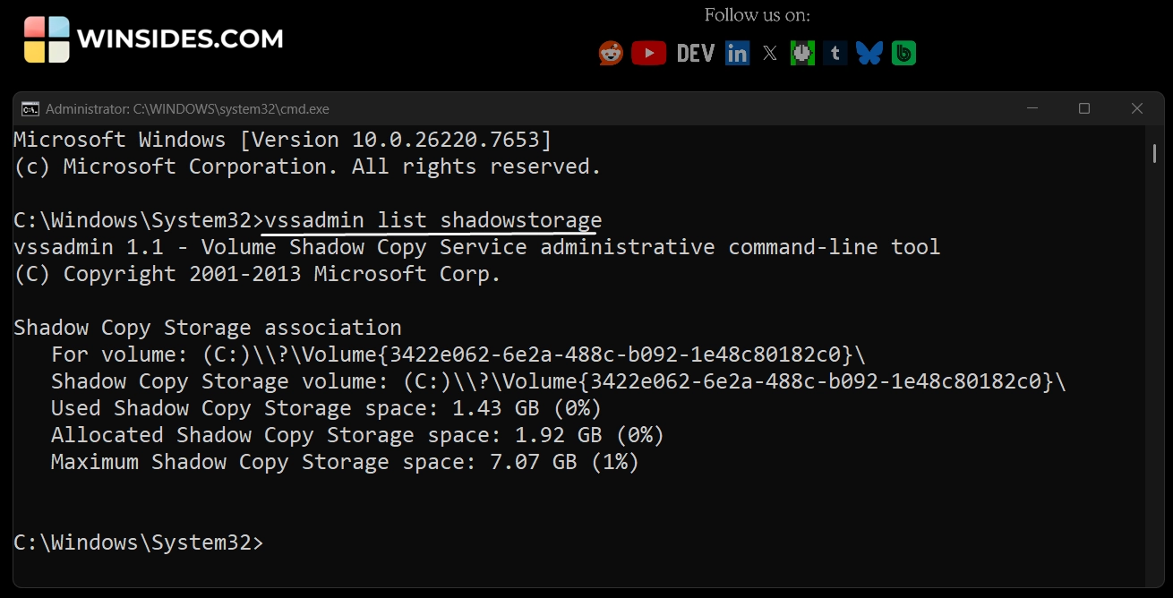 List Shadow Copy Storage Information List Shadow Copy Storage Information