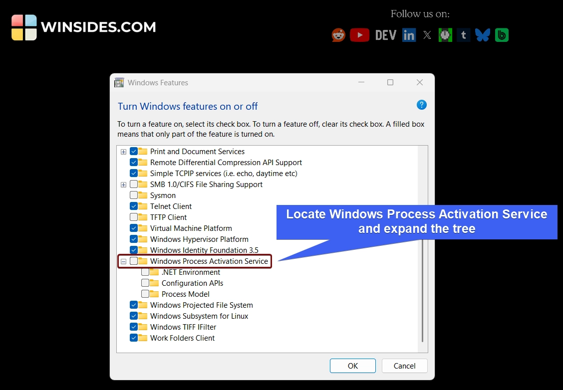 Expand Windows Process Activation Service Expand Windows Process Activation Service