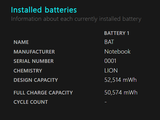 Installed Batteries Information Installed Batteries Information