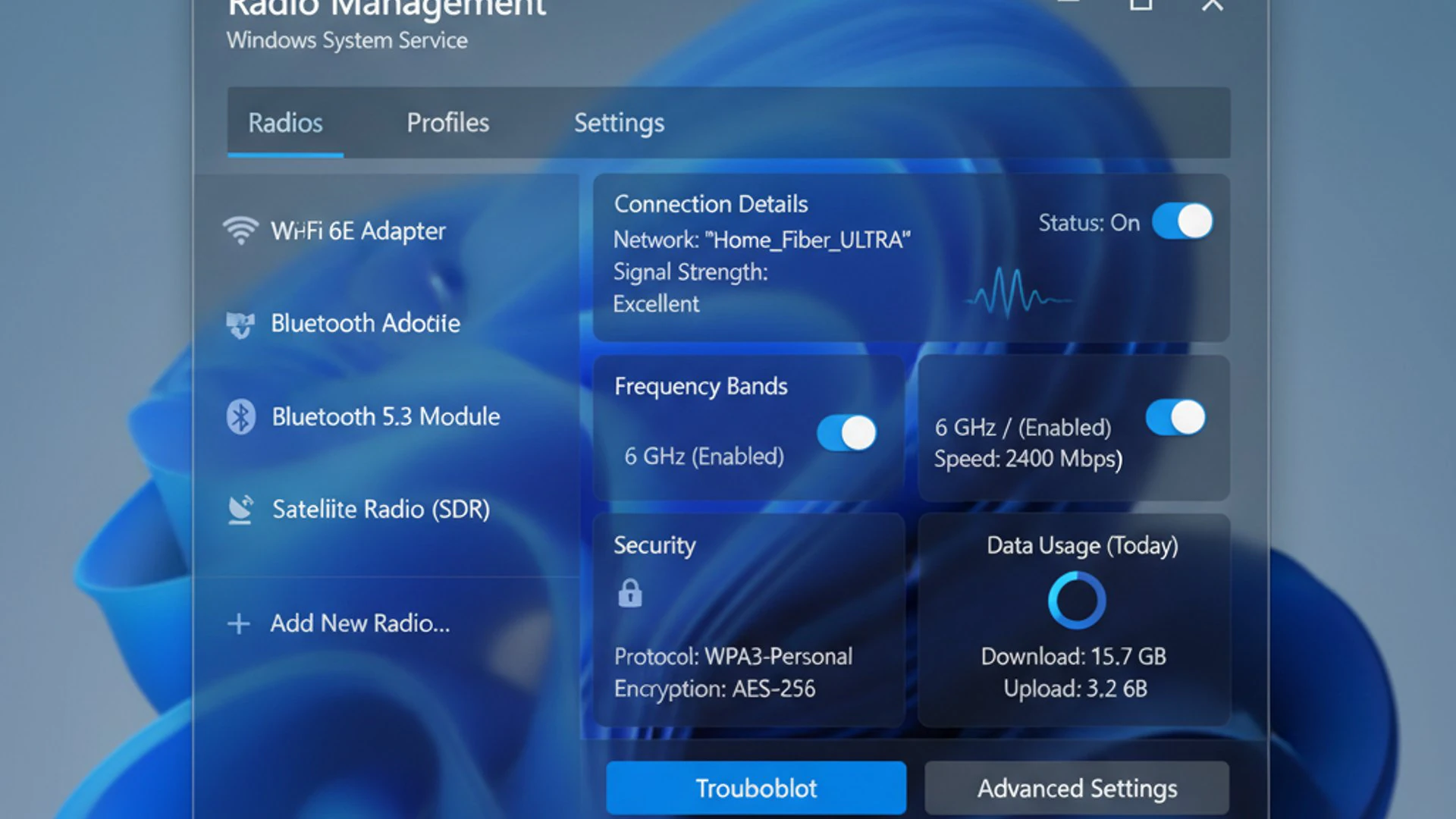 Concept Visualization for Radio Management Service on Windows 11