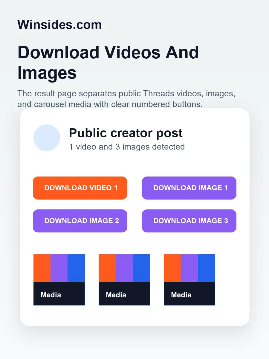 Threads downloader result page with video and image download buttons