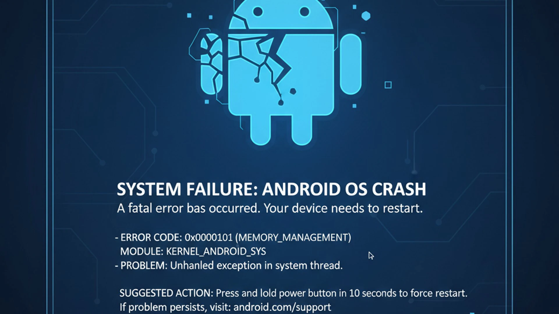 Professional illustration about android blue screen of death, informative and useful