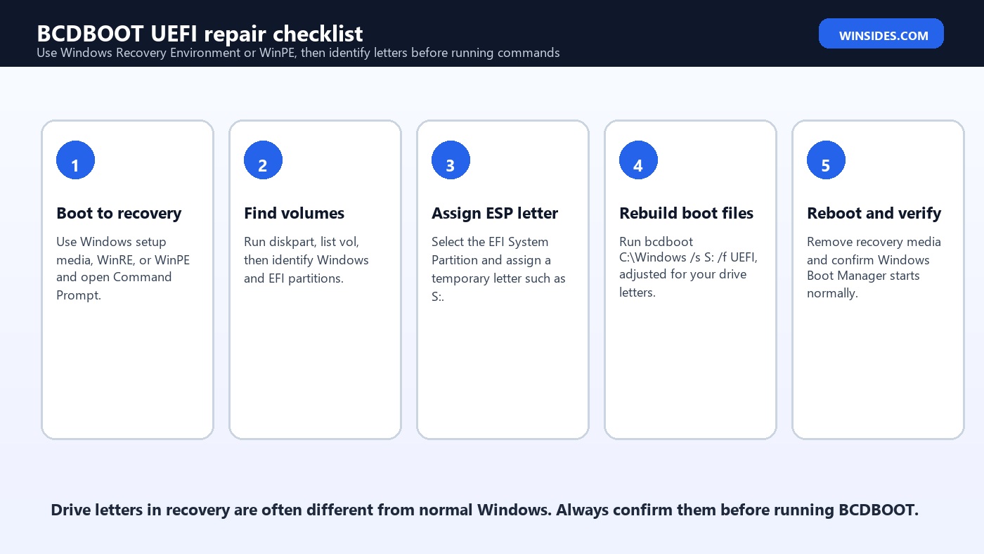 BCDBOOT UEFI repair checklist