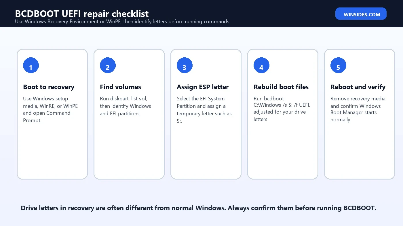 BCDBOOT UEFI repair checklist