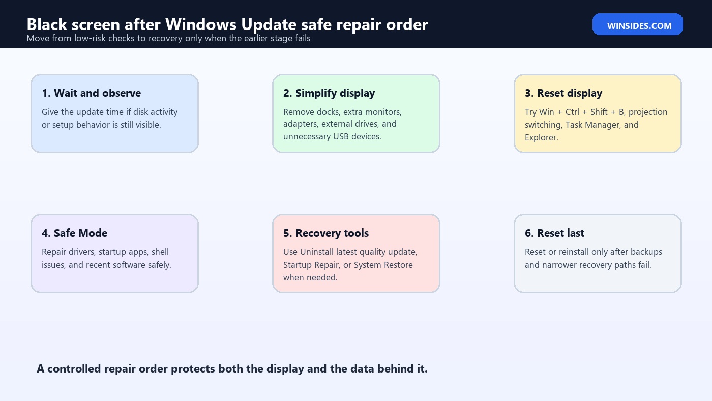 Black screen after Windows Update safe repair order