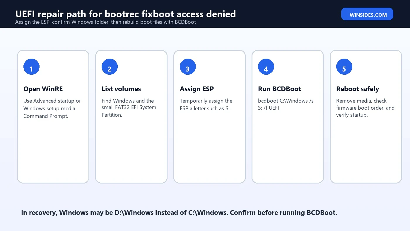 bootrec fixboot access denied UEFI repair path