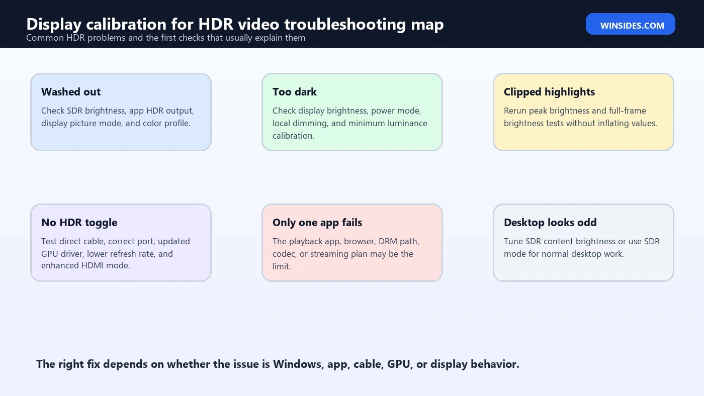 Display calibration for HDR video troubleshooting map