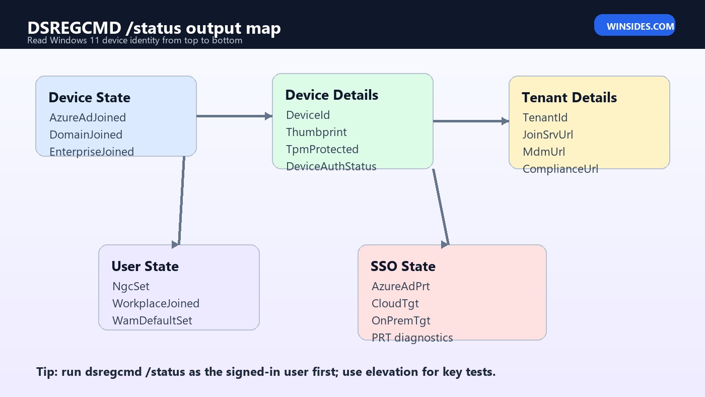 DSREGCMD Windows 11 status output map