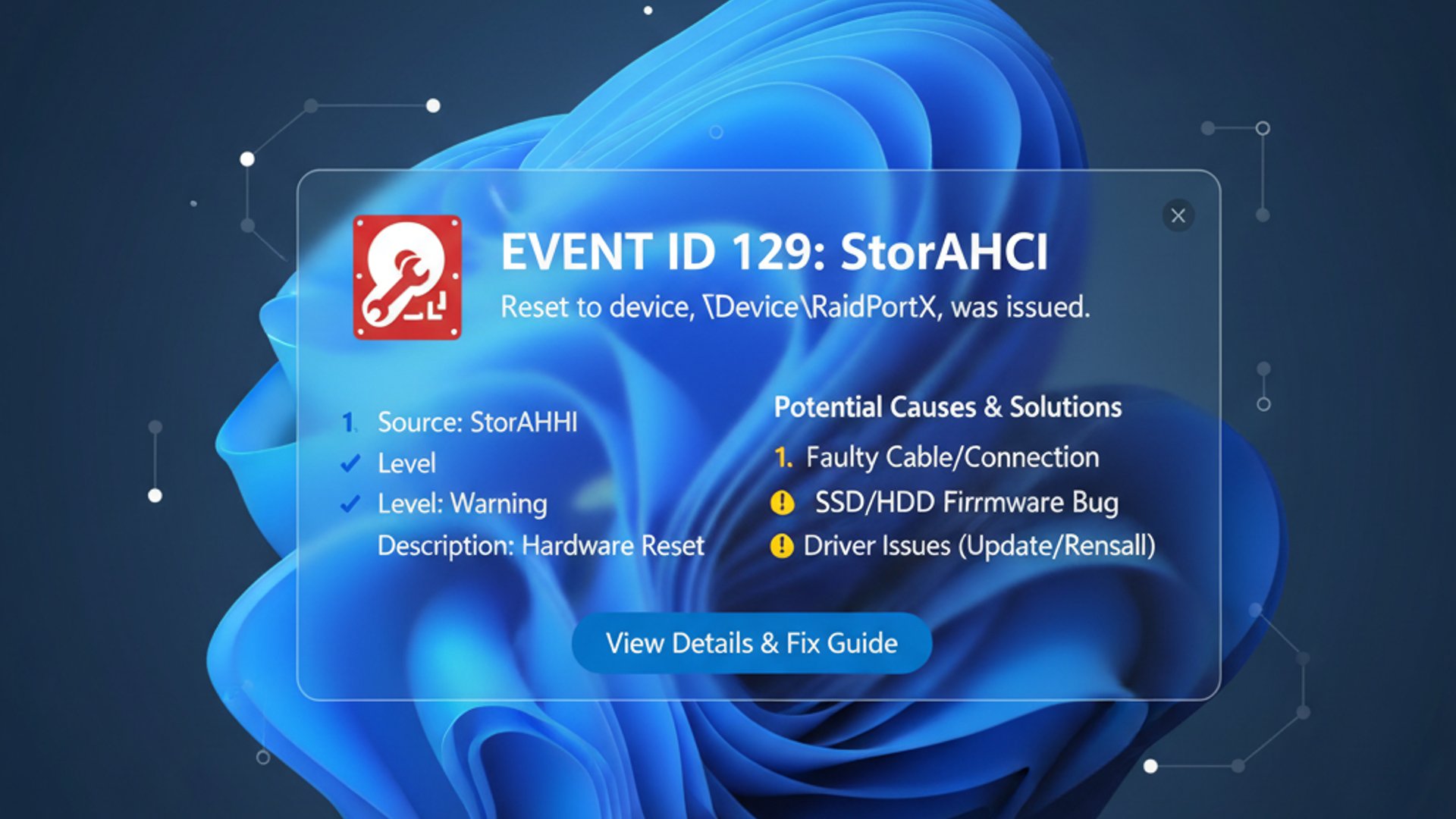 Professional illustration about Event ID 129 on Windows 11, informative and useful