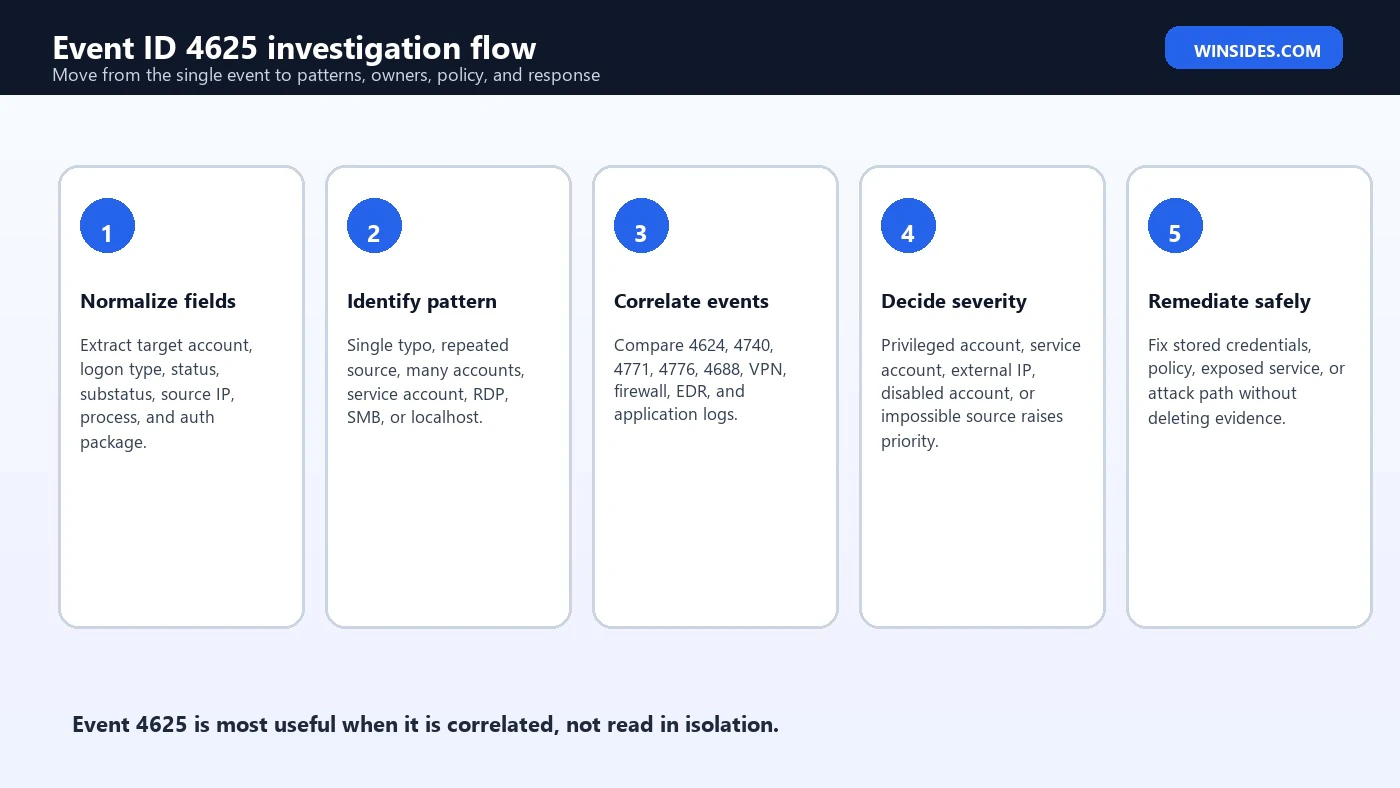 Event ID 4625 Failed Logon investigation flow